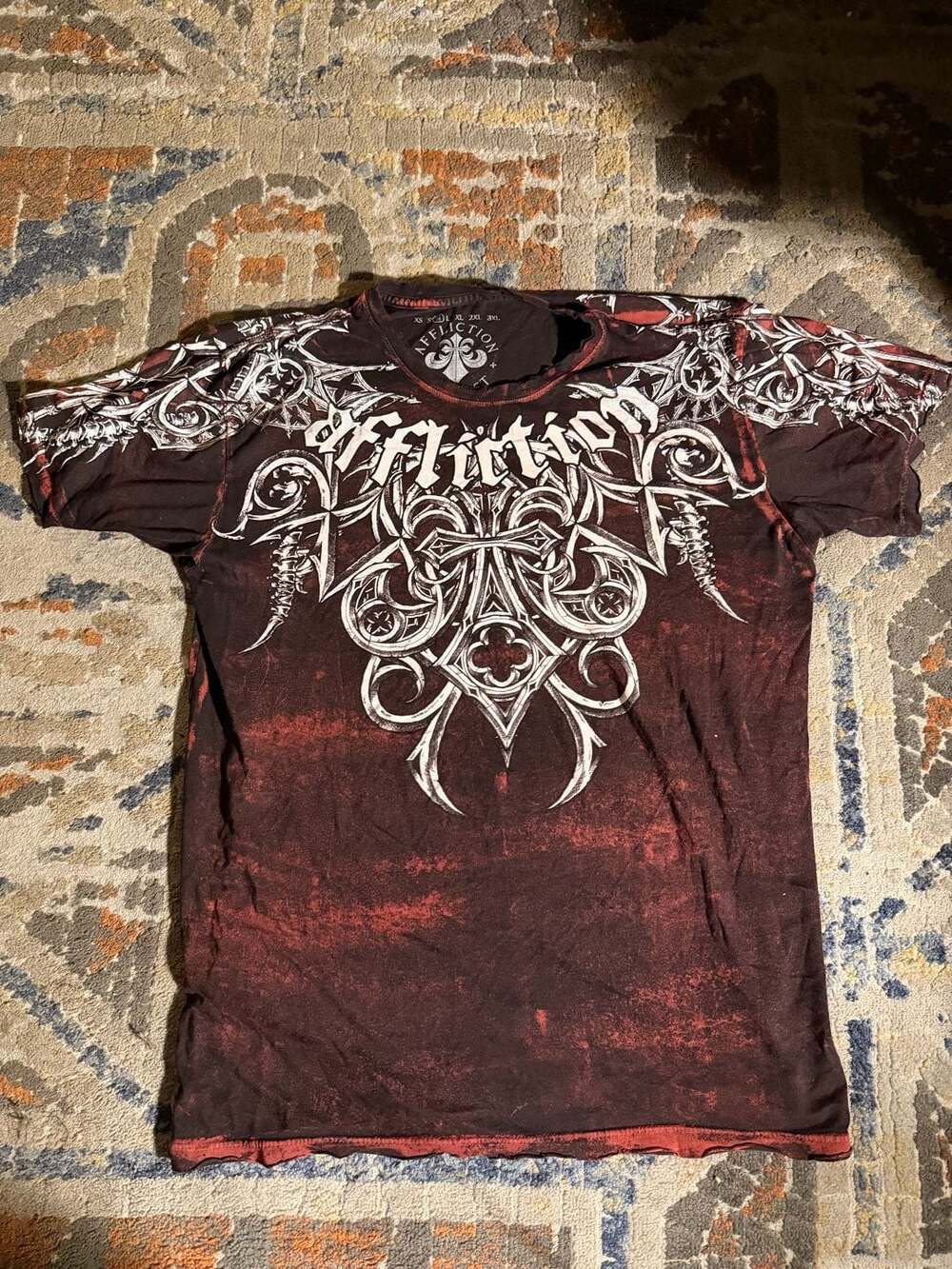 Affliction Live Fast Gothic Cross & Skeleton Filigree Graphic T-Shirt Size Mediu